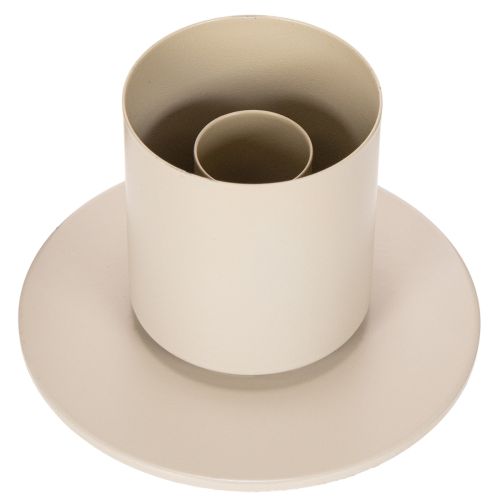 Stabkerzenhalter aus Metall mit Glaszylinder und Sockel 31 cm Taupe | Floristik24.at
