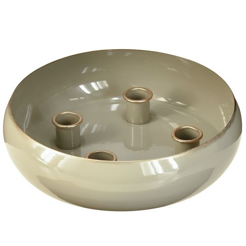 Stabkerzenhalter 4 Kerzen Schale Metall Grau Gold 22,5cm