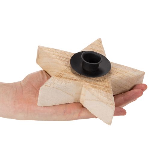 Holzstern-Kerzenhalter aus Naturholz mit Metallhalterung 16 cm | Floristik24.at