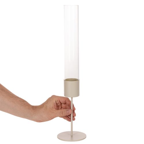 Stabkerzenhalter mit Glaszylinder Taupe 45cm für den Innenbereich | Floristik24.at