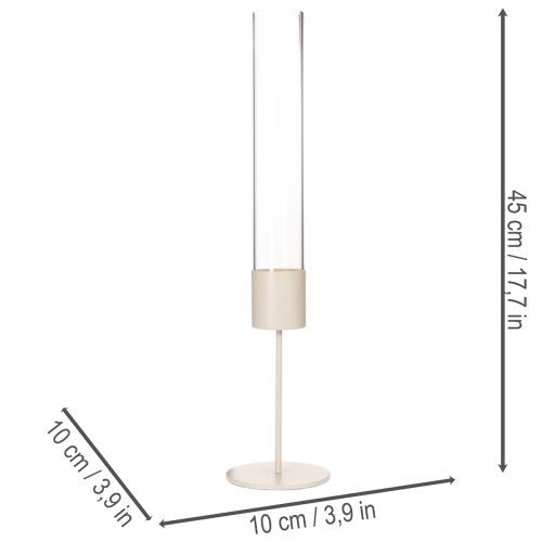 Stabkerzenhalter mit Glaszylinder Taupe 45cm für den Innenbereich | Floristik24.at