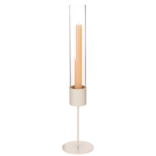 Stabkerzenhalter mit Glaszylinder Taupe 45cm für den Innenbereich | Floristik24.at