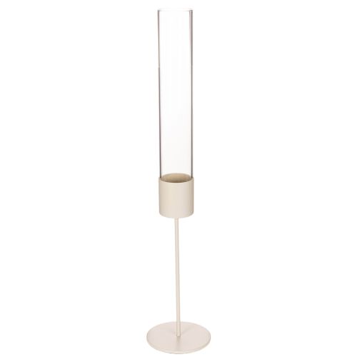 Kerzenhalter 50 cm mit Glaszylinder und Metallfuß taupe
