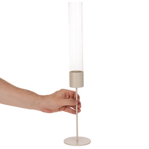 Kerzenhalter 50 cm mit Glaszylinder und Metallfuß taupe | Floristik24.at