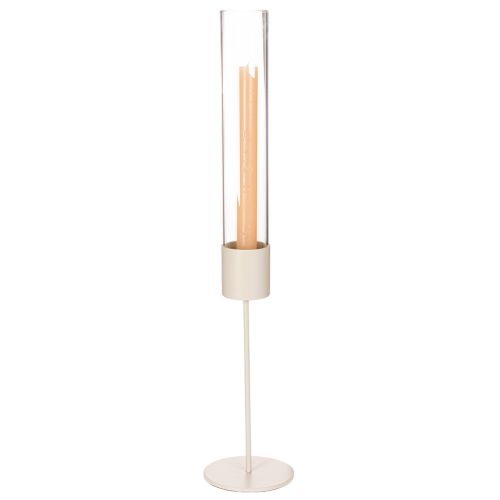 Kerzenhalter 50 cm mit Glaszylinder und Metallfuß taupe | Floristik24.at