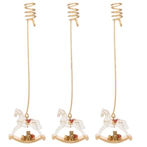 Weihnachtsbaum-Kerzenhalter Schaukelpferd 20cm Gold 3er-Set aus Metall und Kunststoff | Floristik24.at