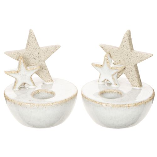 Kerzenhalter Sterne aus Keramik Weiß-Grau 11cm 2er-Set | Floristik24.at