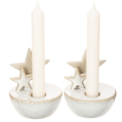 Kerzenhalter Sterne aus Keramik Weiß-Grau 11cm 2er-Set | Floristik24.at