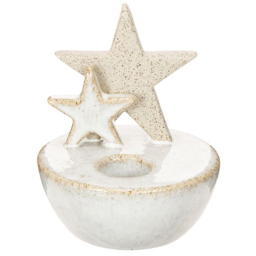 Kerzenhalter Sterne aus Keramik Weiß-Grau 11cm 2er-Set | Floristik24.at