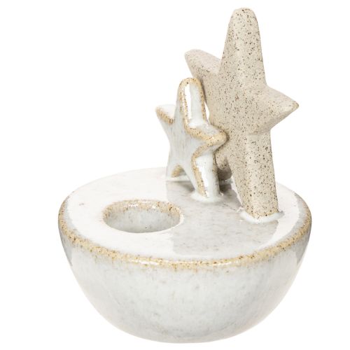 Kerzenhalter Sterne aus Keramik Weiß-Grau 11cm 2er-Set | Floristik24.at