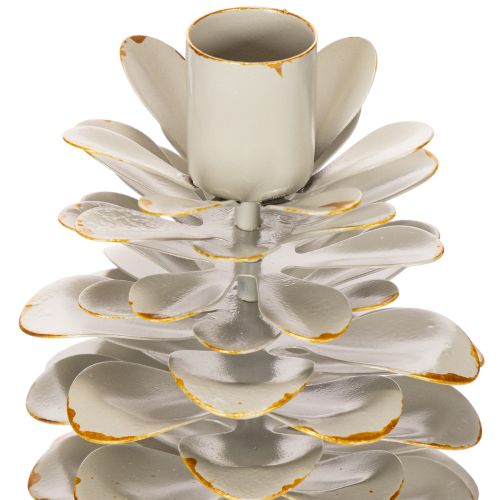 Kerzenhalter Tannenzapfen aus Keramik Weiß/Gold für Stabkerzen 17cm | Floristik24.at