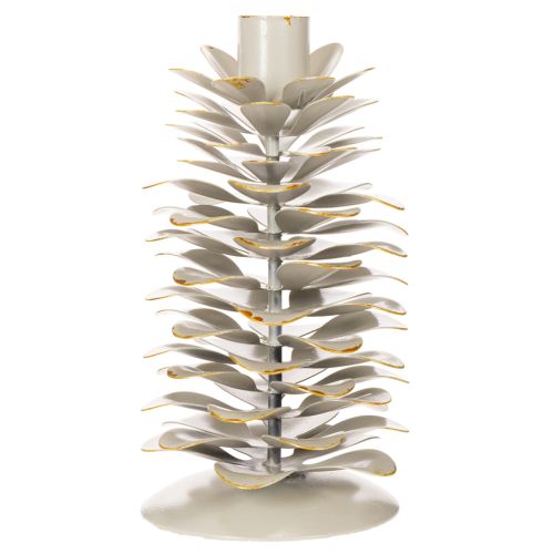 Kerzenhalter Tannenzapfen aus Keramik Weiß/Gold für Stabkerzen 17cm | Floristik24.at