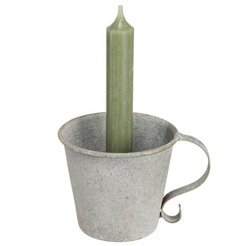 Artikel Stabkerzenhalter Vintage Tasse Kerzenhalter Metall Grau Ø9,5cm H8cm 3St