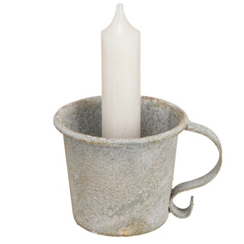 Artikel Stabkerzenhalter Vintage Tasse Metall Grau Ø7cm H6cm 2St