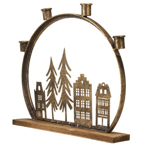 Artikel Stabkerzenhalter Weihnachten Häuserreihe Antik Gold 36×32cm