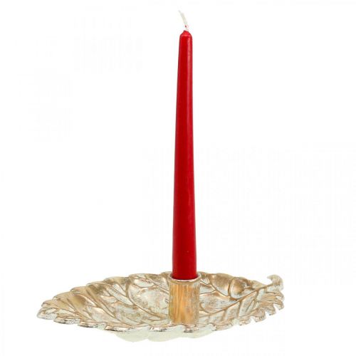 Floristik24 Stabkerzenhalter Teller Laubblatt Golden Vintage 26x16x6cm