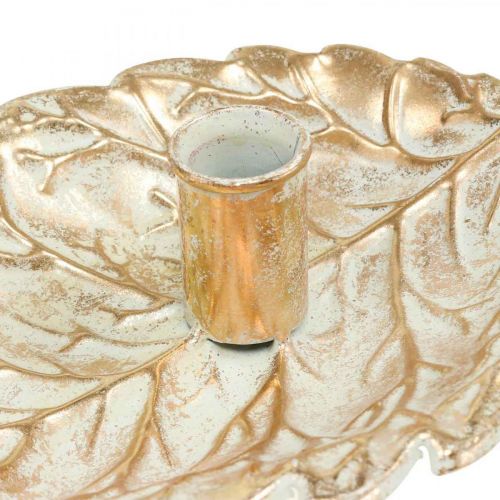 Floristik24 Stabkerzenhalter Teller Laubblatt Golden Vintage 26x16x6cm