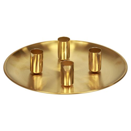Floristik24 Stabkerzenhalter Gold Ø2,5cm Kerzenteller Metall Ø23cm