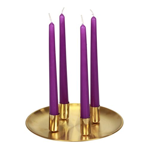 Floristik24 Stabkerzenhalter Gold Ø2,5cm Kerzenteller Metall Ø23cm