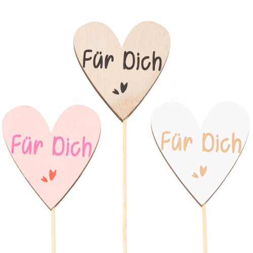 Herzstecker aus Holz Für Dich 31 cm Natur Rosa Weiß 12 Stück