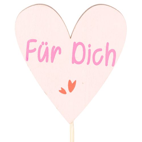 Herzstecker aus Holz Für Dich 31 cm Natur Rosa Weiß 12 Stück | Floristik24.at