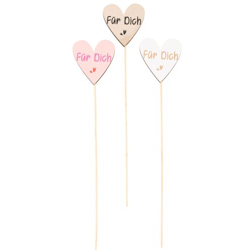 Herzstecker aus Holz Für Dich 31 cm Natur Rosa Weiß 12 Stück | Floristik24.at