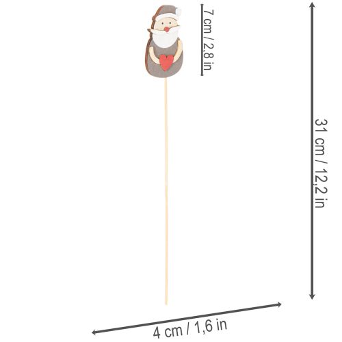 Deko-Stecker Weihnachtsmann aus Holz 31 cm Rot-Weiß-Grau für Gestecke und Topfpflanzen 12 Stück | Floristik24.at