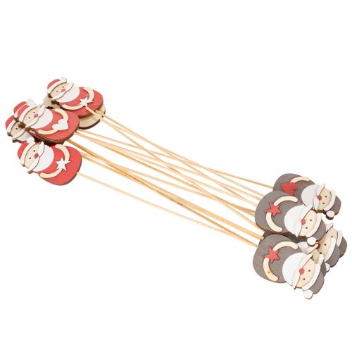 Deko-Stecker Weihnachtsmann aus Holz 31 cm Rot-Weiß-Grau für Gestecke und Topfpflanzen 12 Stück | Floristik24.at