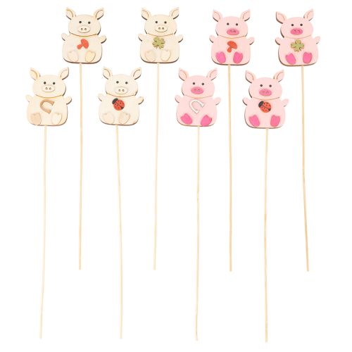 Dekostecker Schweinchen Holz 31cm Mehrfarbig 16 Stück für Blumendeko | Floristik24.at