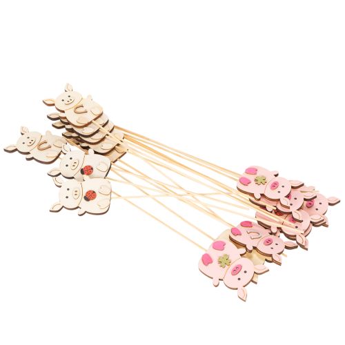 Dekostecker Schweinchen Holz 31cm Mehrfarbig 16 Stück für Blumendeko | Floristik24.at