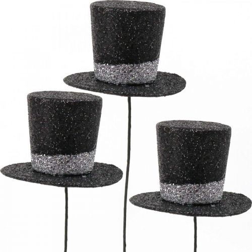 Silvester Deko Zylinder Hut Dekostecker Glitter 5cm 12 St