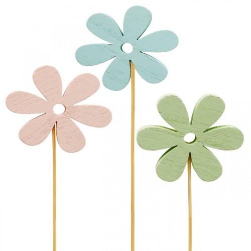 Floristik24 Blumenstecker Holz Dekostecker Blume Farbig 6,5cm 12 St