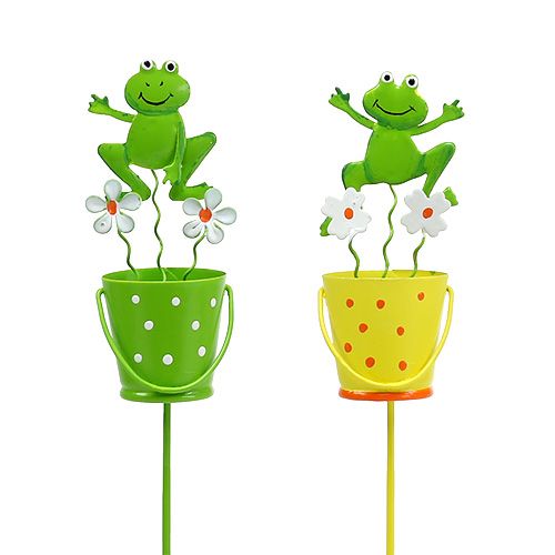 Floristik24 Stecker Frosch in Eimer Gelb,Grün 8cm L28cm 6St