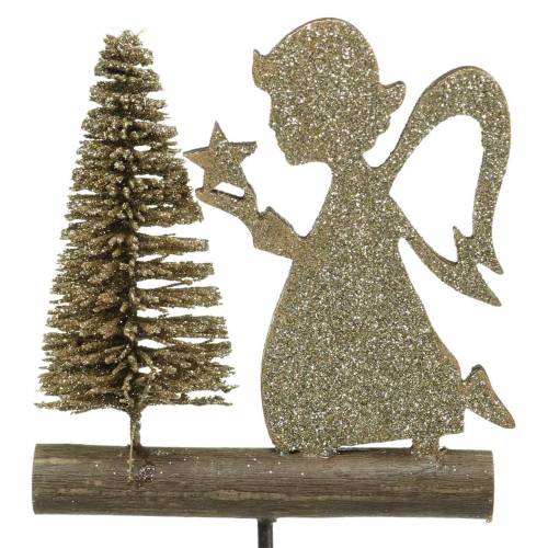 Floristik24 Dekostecker Rentiere und Engel mit Tanne Gold-Glitter Holz H45cm 3St