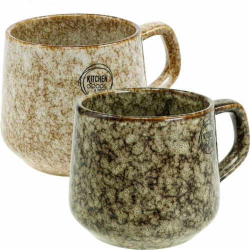 Floristik24 Steingut Tasse Becher mit Henkel Braun, Beige 9,5cm 2St