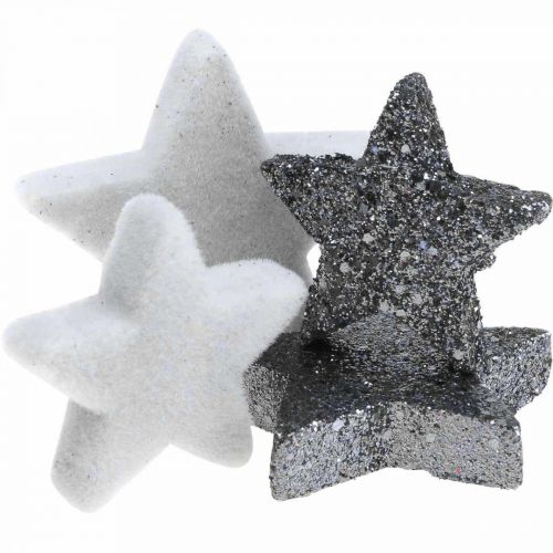 Floristik24 Streudeko Weihnachten Sterne Grau/Schwarz Ø4/5cm 40St