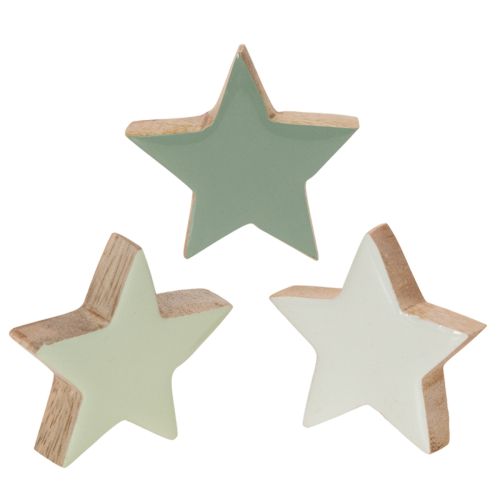 Holzstern-Set 9-teilig in Mintgrün und Weiß, 5 cm für Tisch- und Fensterdekoration