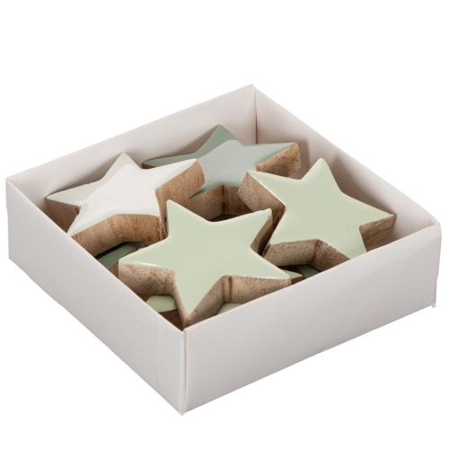 Holzstern-Set 9-teilig in Mintgrün und Weiß, 5 cm für Tisch- und Fensterdekoration | Floristik24.at