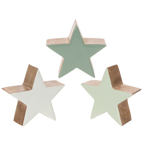 Deko-Holzstern 3er-Set Mintgrün Weiß zum Stellen 10cm