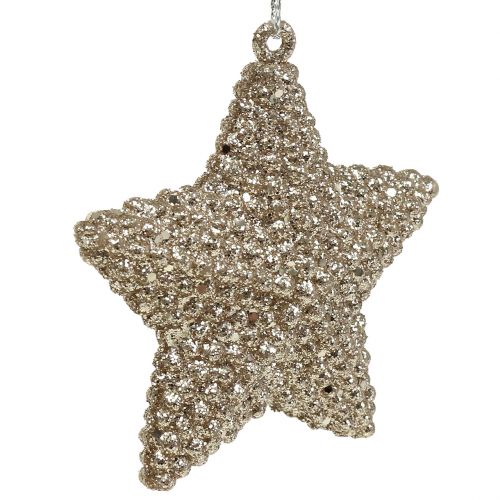 Floristik24 Stern mit Glimmer Champagner 7,5cm 12St