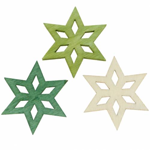 Floristik24 Streudeko Holzstern Grün-Mix 4cm 72 St