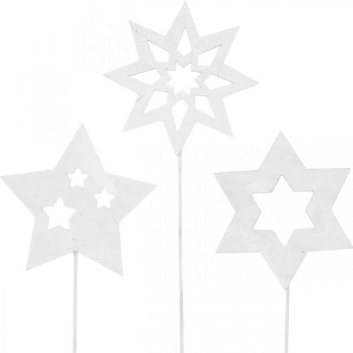 Floristik24 Blumenstecker-Sterne, Advent, Blumendeko, Holzsterne Natur, Weiß, Goldglitter L27/28,5cm 18 St