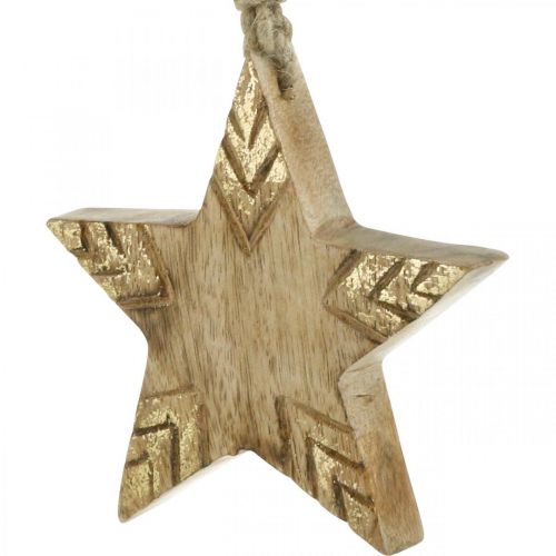 Artikel Stern Mangoholz Natur, Golden Christbaumschmuck 12cm 4St