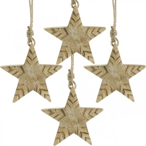 Floristik24 Stern Mangoholz Natur, Golden Christbaumschmuck 12cm 4 St