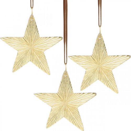 Floristik24 Sterne zum Hängen, Metalldeko, Christbaumschmuck Golden 9,5×9,5cm 3St