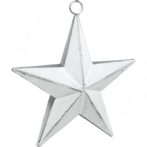 Floristik24 Metallstern zum Hängen, Weihnachtsanhänger, Adventsdeko Weiß, Shabby Chic 11×11cm