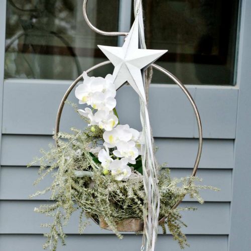 Floristik24 Metallstern zum Hängen, Weihnachtsanhänger, Adventsdeko Weiß, Shabby Chic 11×11cm