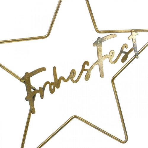 Artikel Stern “Frohes Fest”, Dekoring in Sternform, Metalldeko für Weihnachten Golden, Silbern 32×39,5cm