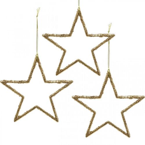 Floristik24 Glitzersterne, Adventsdeko, Sterndeko zum Hängen, Weihnachtsschmuck Golden 11,5×12cm 12St