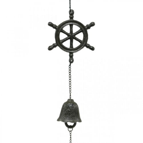 Artikel Vintage Deko Anhänger Steuerrad Glocke, Windspiel Gusseisen L50cm